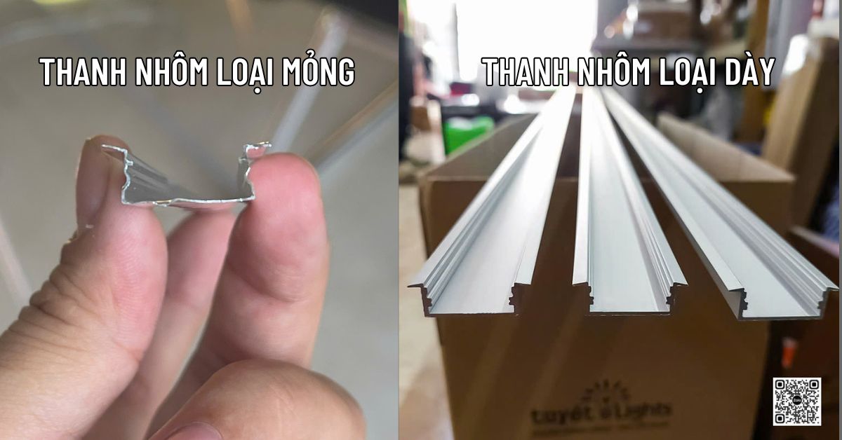 So sánh 2 thanh nhôm loại mỏng và loại dày